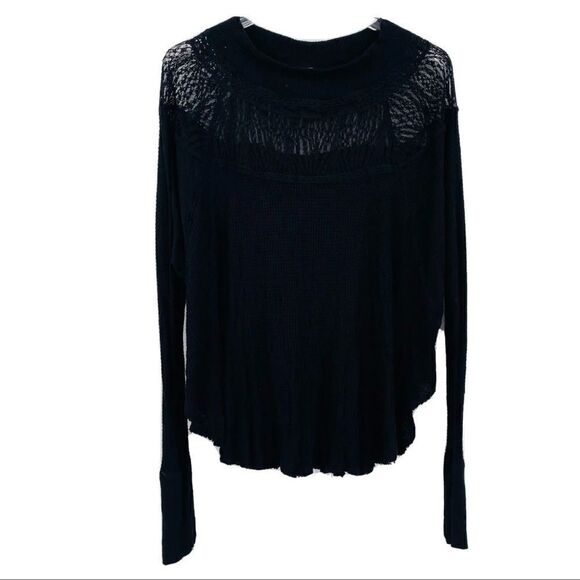 Free People Spring Valley Lace Waffle Knit Thermal Boho Top - Picture 2 of 9